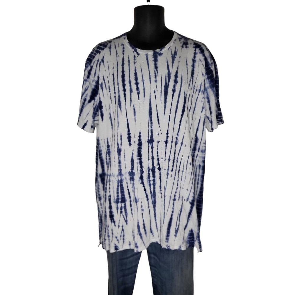 Goldie Womens T-Shirt Medium Blue White Tie Dye Short Sleeve Top Boho Summer